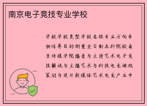 南京电子竞技专业学校